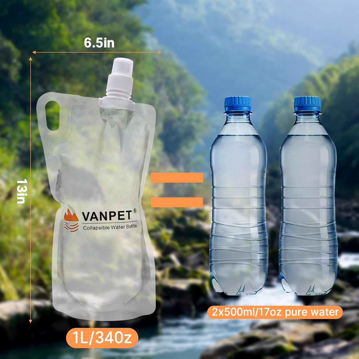 Filter Collapsible Water Bottles, 1L Plastic Flasks, Reusable Drink Bags, Foldable Backpacking Water Bottle for Travel Camping Hiking (2)
