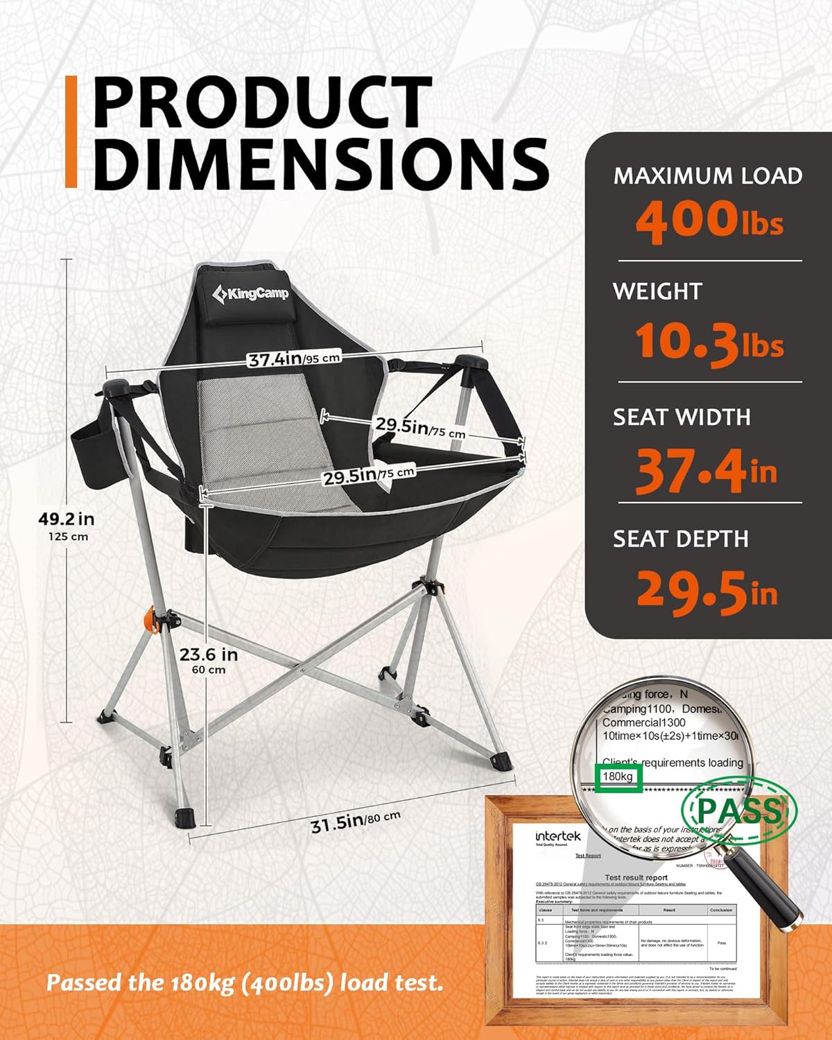 KingCamp Hammock Camping Chair, Swinging Portable Folding Camp Chairs for Adults Max 400lbs Heavy Duty Foldable Oversized Rocker with Aluminum Alloy Frame Cup Holder for Outdoor Beach Patio Sport